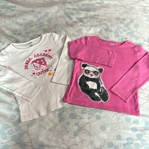 Gymboree Pink and White Long Sleeved Panda Academy Themed Tee Bundle